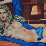 Akt liegend blauer Umhang – 2001, Öl, 30×40